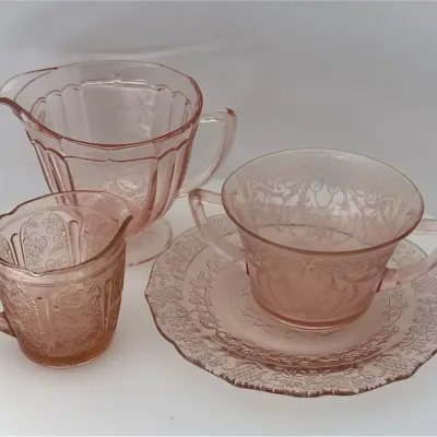 Set of Vintage Pink Depression Glass