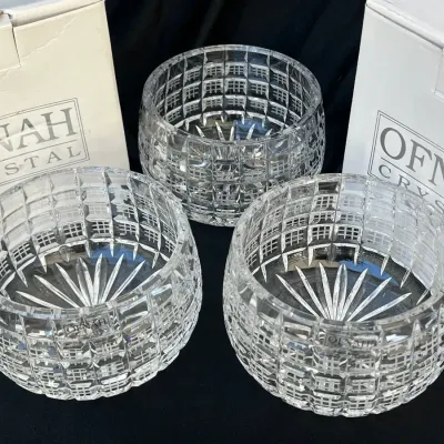 Ofnah Crystal “Windsor” Pattern Rose Bowls Set Of 3