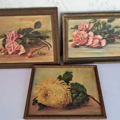  04 Vintage Original Floral Painting Trio