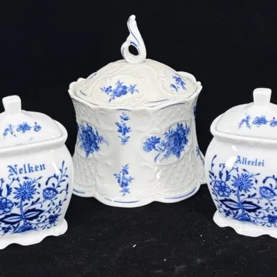 Vintage Lindner W. Germany Porcelain Bowl & Unbranded German Spice Jars - 3pc