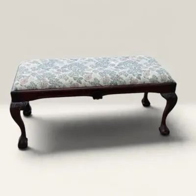 Vintage Chippendale-Style Ball-and-Claw Carved Upholstered Bench