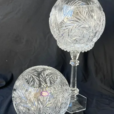 Ofnah Crystal 2pcs Rose Bowl Small On Pedestal And Large