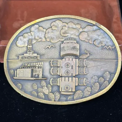 Vintage NL Shaffer Award Design Medals Brass Oilfield Belt Buckle
