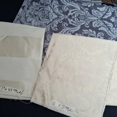 Silver And Ivory Damask Fabric 