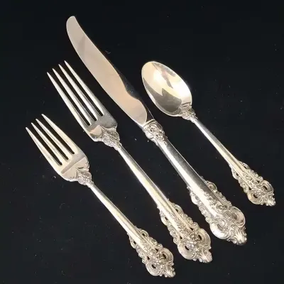  01 Wallace Grande Baroque Sterling 4 Piece Place Setting (A)