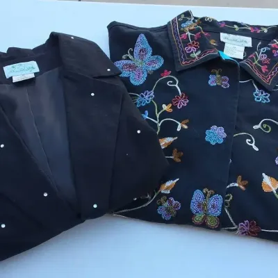 Quacker Factory 2-Piece Embellished Black Blazer & Floral Butterfly Jacket Size 1X 