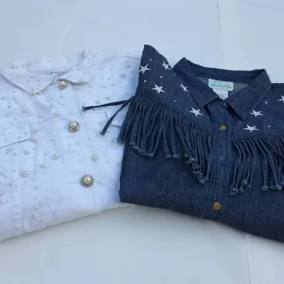 Quacker Factory 2-Piece Denim & White Embellished Set Size 1X