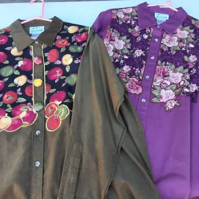 Quacker Factory Women's Embellished Floral & Fruit Button-Front Shirts Size 1X – 2 Pieces 