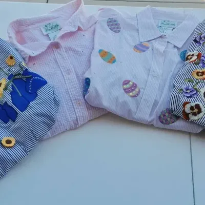 Quacker Factory 4-Piece Embroidered Floral & Easter Button-Front Shirt Collection Size 1X 