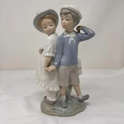 Charming Lladro Porcelain Boy and Girl Holding Hands Figurine – Made in Spain