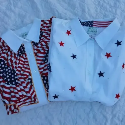 Quacker Factory 2-Piece Patriotic Stars & American Flag Shirt Set Size 1X 