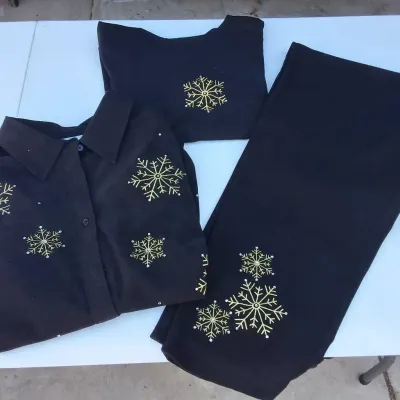 Quacker Factory Black Snowflake Embellished 3-Piece Outfit Size 1X 