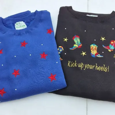 Quacker Factory 2-Piece Embellished Western & Star Sweatshirts Size 1X 