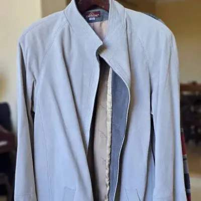 Jordache Women's Light Gray Suede Jacket – Made in Korea – Longline Coat
