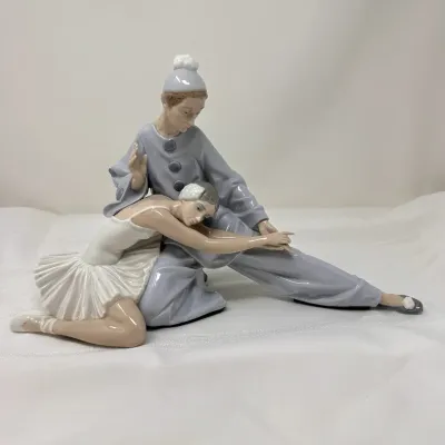 Elegant Lladro Porcelain Ballerina and Pierrot Clown Figurine 
