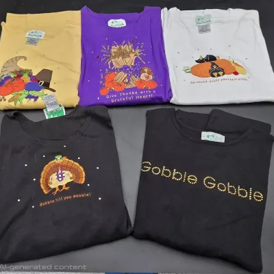 Quacker Factory Women's Thanksgiving & Fall Holiday Tops – Lot of 5 – Size 1X – Embroidered & Rhines