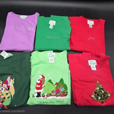 Quacker Factory Women's Holiday & Christmas Tops – Lot of 6 – Size 1X – New, Never Worn