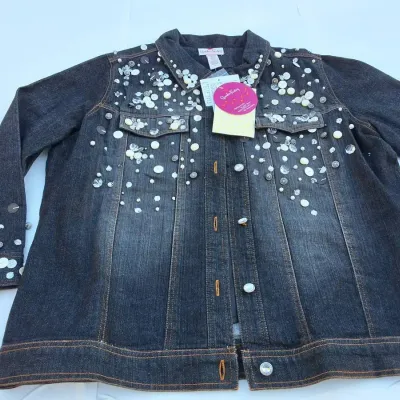 Quacker Factory Black Embellished Denim Jacket Size 1X NWT