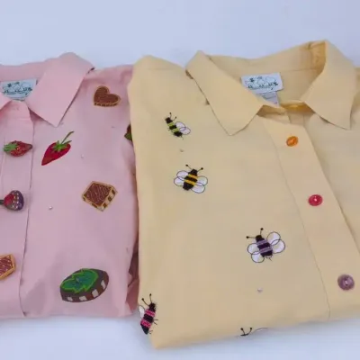Quacker Factory 2-Piece Embellished Bees & Sweets Shirt Set Size 1X 105Quacker Factory 2-Piece Pink