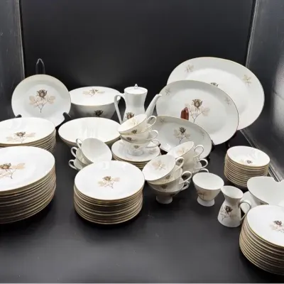 Vintage Rosenthal Germany 93-Piece Gold-Trimmed Rose China Dinnerware Set – Service for 12