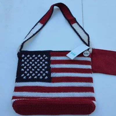 The SAK American Flag Crochet Tote Bag with Matching Zip Pouch 