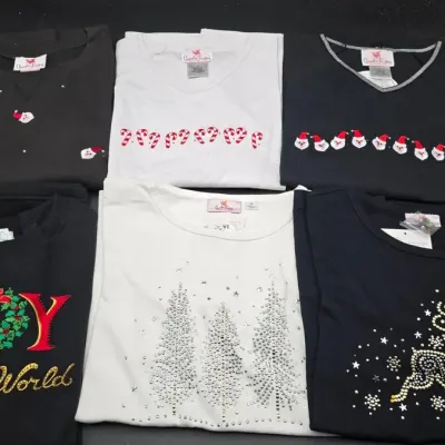 Quacker Factory Women's Christmas & Holiday Tops – Lot of 6 – Embroidered & Rhinestone Embellished
