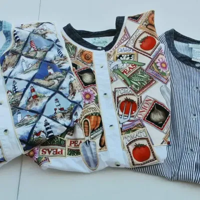 Quacker Factory 3-Piece Nautical & Garden Print Button-Front Shirt Collection Size 1X 