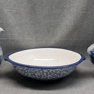 Victoria Ware Ironstone Pitcher & Two Bears Pottery Wash Basin Set 