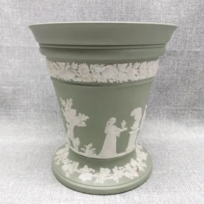 Wedgewood Jasperware Sage Green Footed Vase