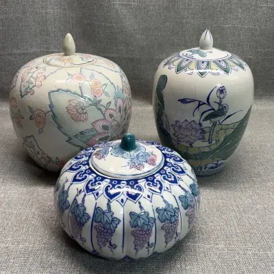 Porcelain Chinoiserie Lidded Ginger Jars #2
