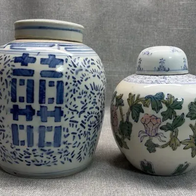 Porcelain Chinoiserie Lidded Ginger Jars #1