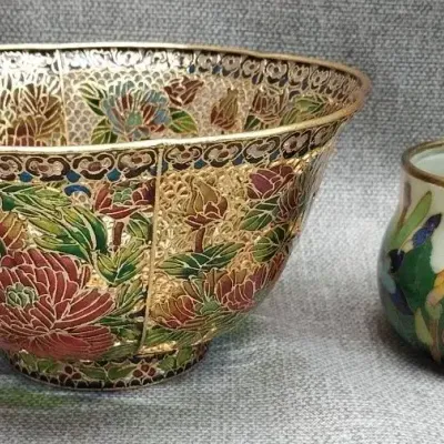 Cloisonne Pique A Jour Brass & Enamel Bowls 