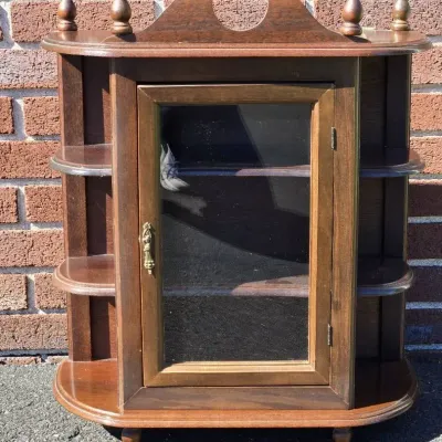 Wood Wall-Mount/Tabletop Curio Cabinet with Glass Door & Side Shelves (20" x 8.5" x 23")