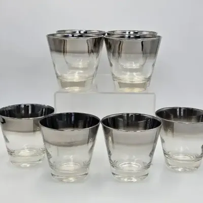 Mid-Century Modern Silver Fade Dorothy Thorpe Style Lowball Glasses (8Pc)