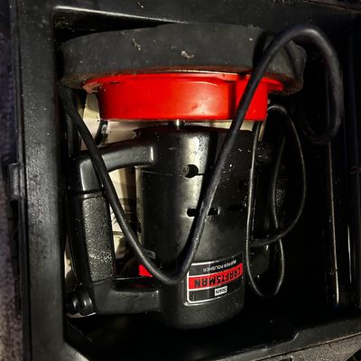 Sale Photo Thumbnail #28: Vintage Sears Craftsman electric buffer polisher stored inside its original black molded plastic carrying case.