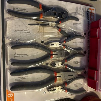 Sale Photo Thumbnail #13: HDX 8-piece pliers set in original blister pack packaging, missing the 6-inch long nose pliers.