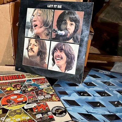 Sale Photo Thumbnail #168: Collection of classic rock vinyl LP records, featuring The Beatles 'Let It Be', Big Brother & the Holding Company 'Cheap Thrills', and The Who 'Tommy'.
