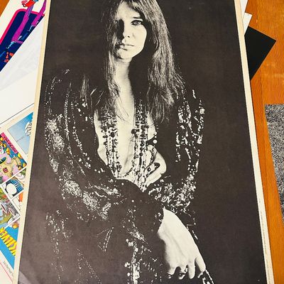 Sale Photo Thumbnail #62: Vintage black-and-white Janis Joplin poster by Bob Seidemann, featuring the singer with Big Brother & The Holding Company, circa late 1960s.