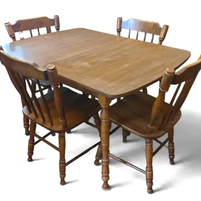 JB178NB MCM Style Wooden Table With Four Spindle Back Chairs 