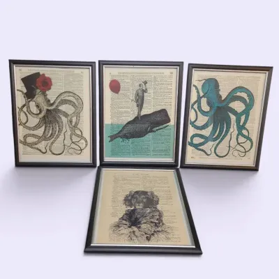 JB110 Whimsical Aquatic & Anthropomorphic Dictionary Art Print Collection