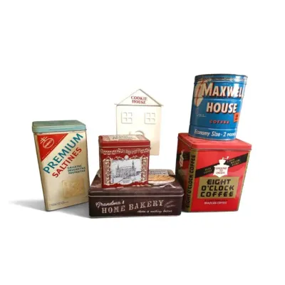 JB163 Ceramic Cookie House Jar & Vintage Tin Containers 