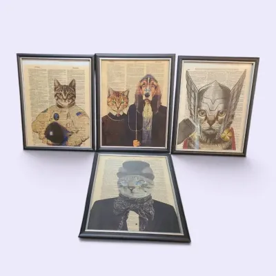 JB109 Whimsical Anthropomorphic Cat Dictionary Art Print Collection