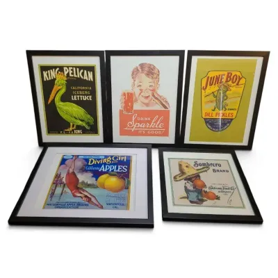JB114 Collection of Vintage Americana Advertising & Produce Crate Label Wall Art
