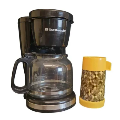 JB150 Vintage 1969 Aladdin Psychedelic Checker Pattern Thermos & Toastmaster Coffee Maker
