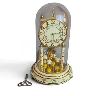 JB140 Haller German Key-Wound 400-Day Anniversary Torsion Pendulum Dome Clock with Winding Key