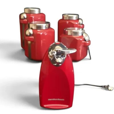 JB153 Hamilton Beach Electric Can Opener & Four Ceramic Kitchen Canisters With Spoons 