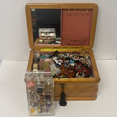 LOT 70: Huge Costume Jewelry Lot With Wooden Jewelry Box
