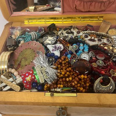 LOT 70: Huge Costume Jewelry Lot With Wooden Jewelry Box