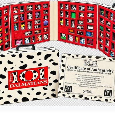Sale Photo Thumbnail #9: Complete 1996 Disney's 101 Dalmatians McDonald's Happy Meal collector's set in original folding display case with Certificate of Authenticity.