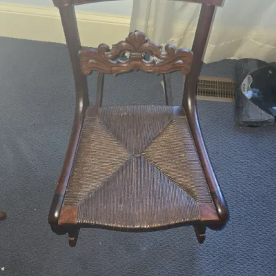 Sale Photo Thumbnail #508: Victorian mahogany rush seat rocking chair second image